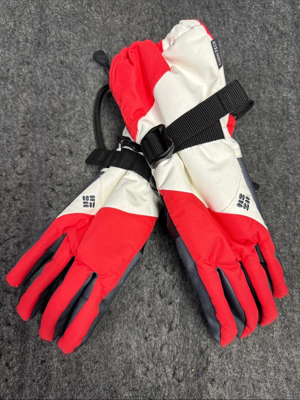 Columbia Red White Gray Ski Gloves with Adjustable Strap